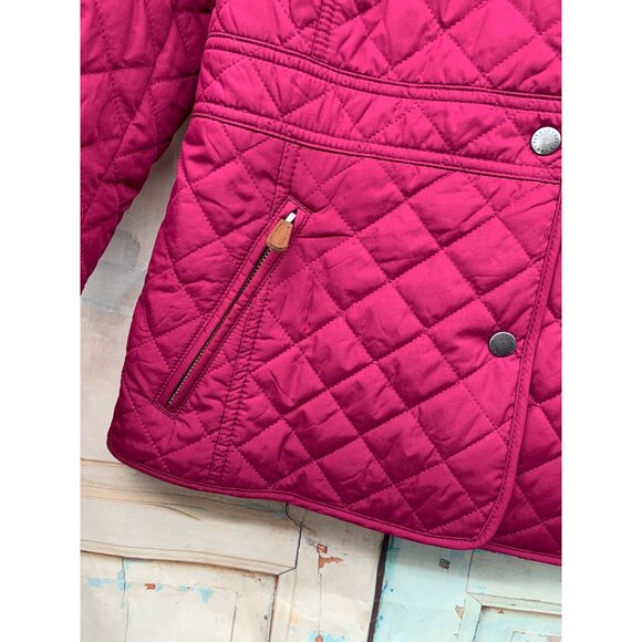 Talbots Womans M Diamond Quilted Raspberry Pink Jacket with Pockets Snap Down - Picture 2 of 9
